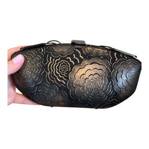 Rodo Italy Black Embossed Leather Clutch Shoulder Bag